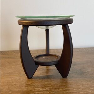 Wooden Tealight Candle Holder with Glass Dish Wax Melter